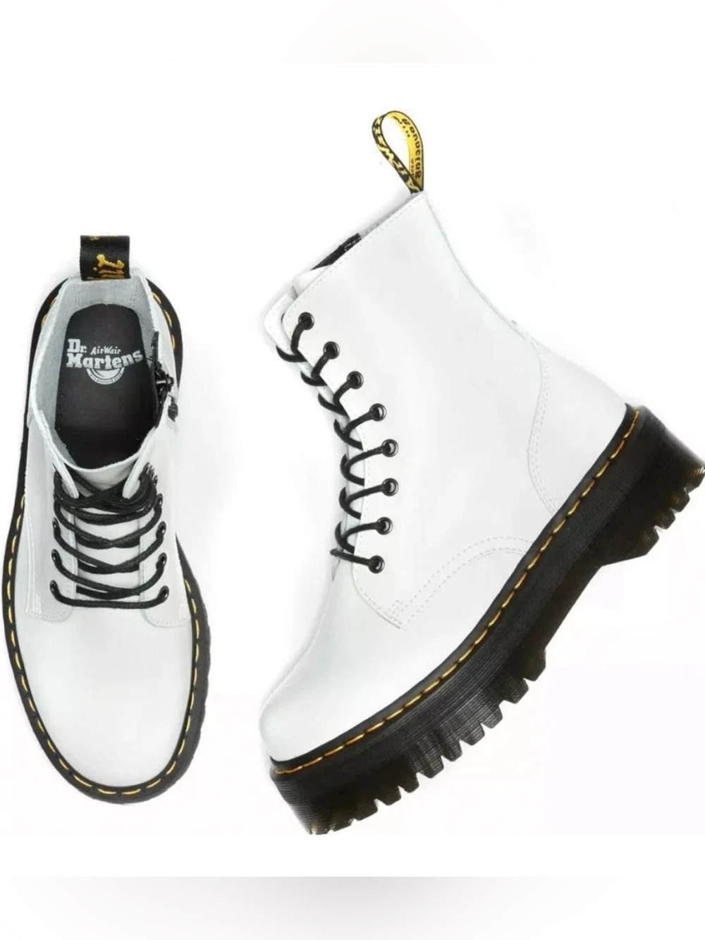Dr. Martens Jadon White Smooth Leather Platform Combat Boots Womens 9 Mens 8 NWT